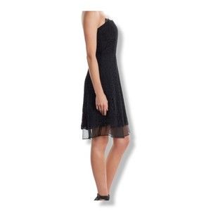 NWT Caviar Black Lace Overlay Nyomi Organza Hem Strapless Dress, Size Medium